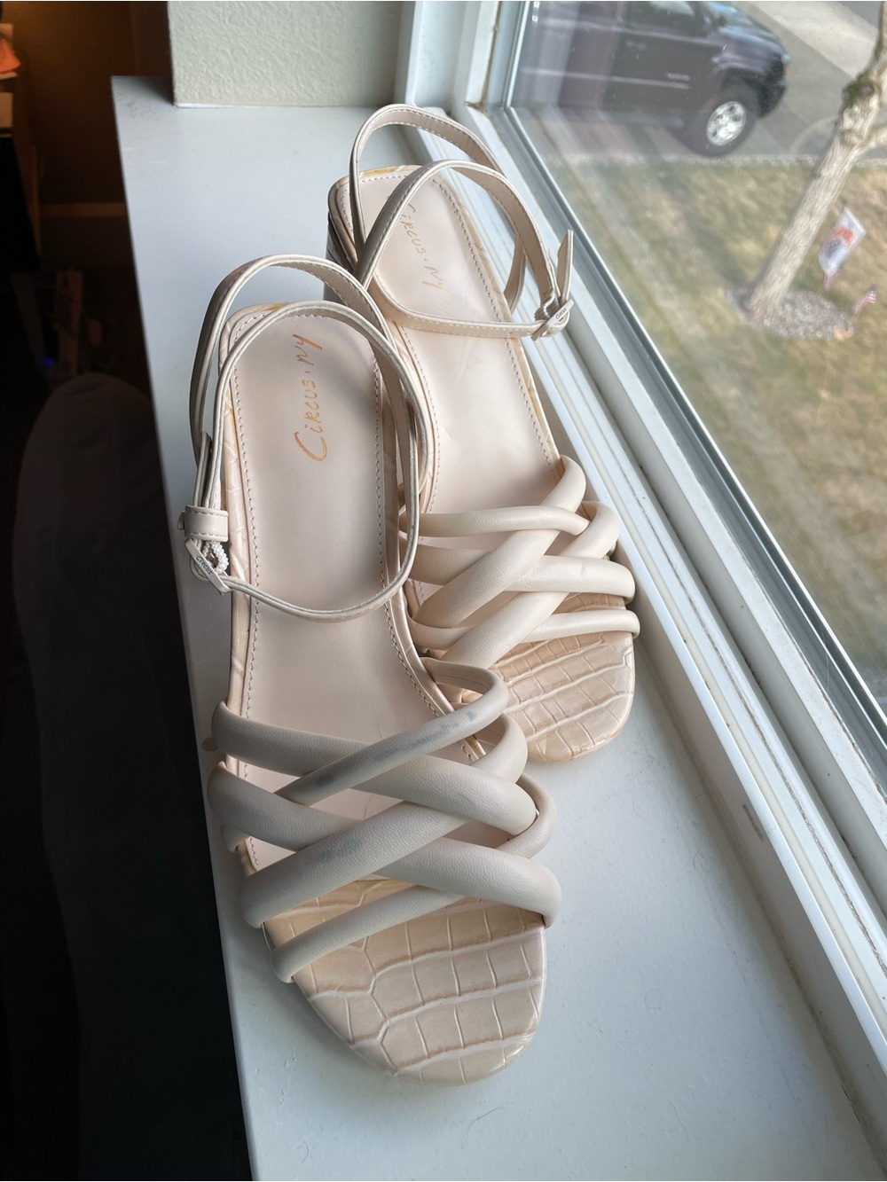 Crescent Cream Strappy Ankle-Sling Sandal